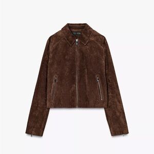 Zara 100% leather suede chocolate brown jacket NWT size medium. Slightly cropped